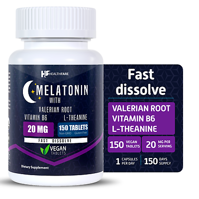 #ad Healthfare Melatonin 20mg 150 Tabs With L Theanine Valerian Root amp; Vitamin B6 $9.99