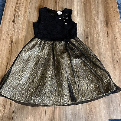 #ad Place 1989 Girls Black Formal Gold Tutu Dress Size 10 Holiday Party Dance $19.95