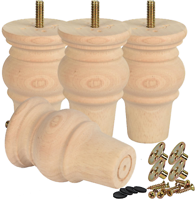 #ad 4 Inch Wooden Furniture Legs Solid Unfinished Bun Feet with 5 16 inch Bolt $23.81