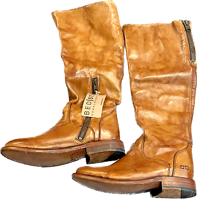 #ad BED STU Women#x27;s Knee High Zip Up Leather Cobbler Boots Pecan Rustic Size 7 $199.99