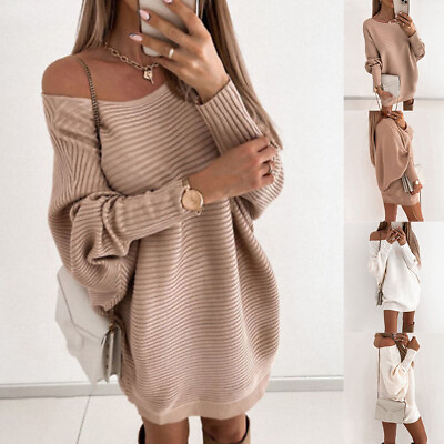 #ad Women Long Sleeve Sweatshirt Mini Dress Ladies Loose Casual Pullover Short Dress $26.19