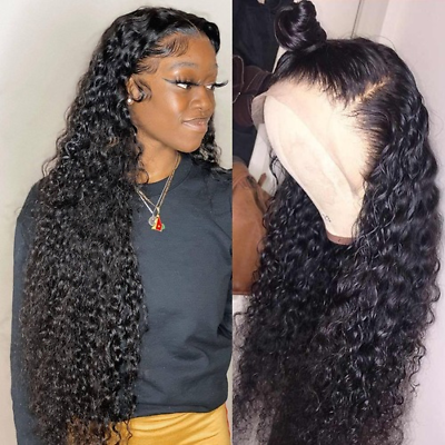 #ad Deep Wave Frontal Curly Human Hair Pre Plucked Wet Wavy Water Lace Front Wigs AU $472.46