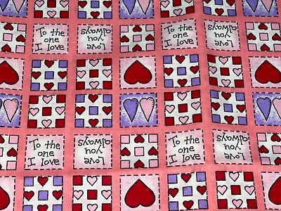 #ad 1 2 YD Valentines Sayings Hearts amp; Blocks Cotton BTHY Vintage by General Fabric $3.85