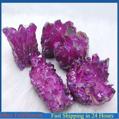 #ad Natural Aura Purple Titanium Quartz Crystal Cluster Rough Stone Decor Reiki Gift $8.54