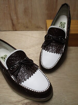 #ad Salvatore Ferragamo EUC brown croco leather white modern deck boat shoes 8 $179.99