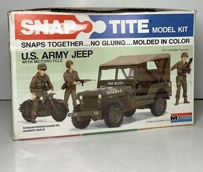 #ad RARE MONOGRAM #1007 U.S ARMY JEEP w MOTORCYLE *Kit includes figures $38.85