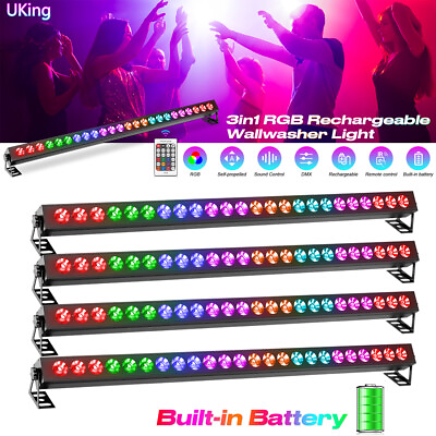 #ad 4PCS Rechargeable Wall Wash Light RGB 24LED DMX Stage Color Mixing Lamp Party DJ $239.99