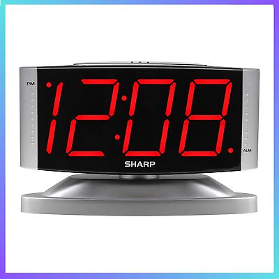 #ad Sharp LED Digital Alarm Clock Swivel Base Silver Case Red Display SPC033D $13.90