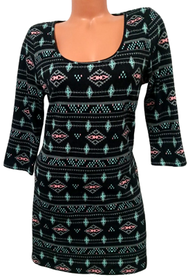 #ad Pink Rose black tribal print scoop neck 3 4 sleeve knit tunic top XL $13.99