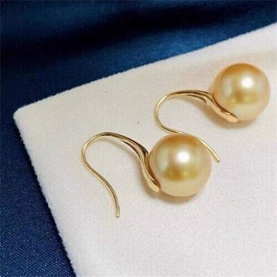 #ad Gorgeous Pair Of 9 8mm South Sea Golden Pearl Earrings $25.99