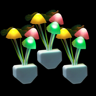 #ad 7 Color Change Plug Light Sensor Wall Lamp LED Mini Magic Mushroom Night Lights $12.28
