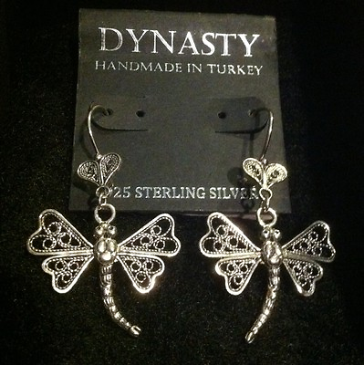 #ad ❤️Dynasty Wilderness Dragonfly Filigree Earrings 925 Sterling Silver Turkey NWT $58.00