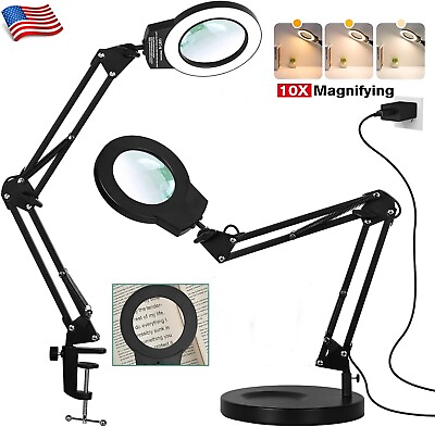 #ad 10x Magnifier LED Lamp Magnifying Glass Desk Light Reading Lamp With Baseamp; Clamp $21.62