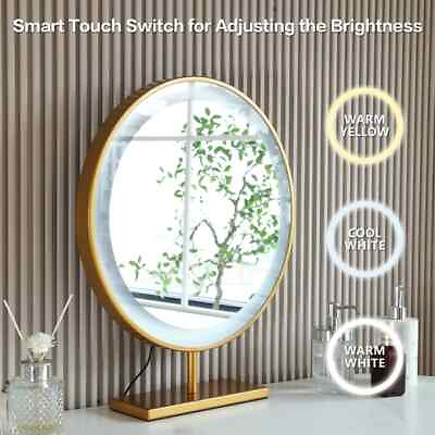#ad 17.77quot; Gold Vanity Mirror with Lights LED Makeup Mirror Large Round Mirror $47.49