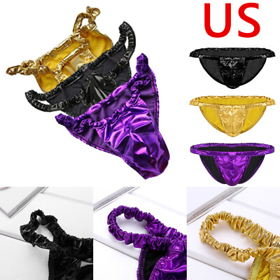 #ad US Sexys Men#x27;s Shiny Wet Look Briefs Bikini Solid Colour Underwear Swimwear $7.51