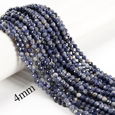 #ad Natural Sapphire Faceted Round Beads Size 3mm 4mm 15.5#x27;#x27; Strand $10.34