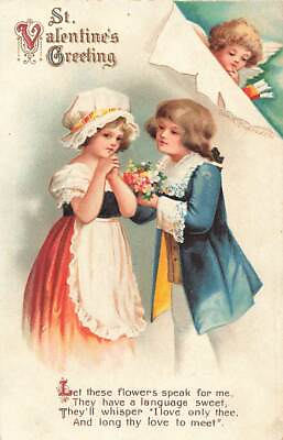 #ad c1910 Fab Young Colonial Couple Angel Germany Valentines Day P328 $11.99