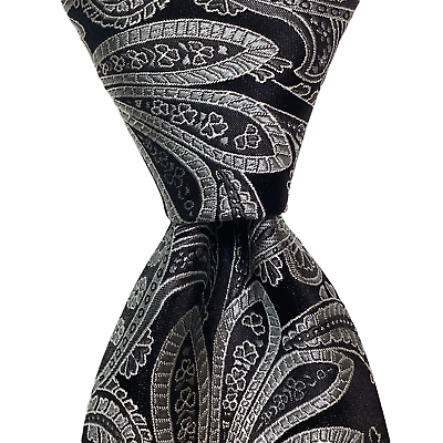 #ad DANIEL CREMIEUX SevenFold Silk Necktie ITALY LIMITED FLORAL Black Gray NWT $120 $69.99