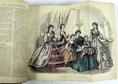 #ad 1864 GODEY#x27;S LADY#x27;S BOOK Bound full year Red Leather Hand Colored Engravings $184.99