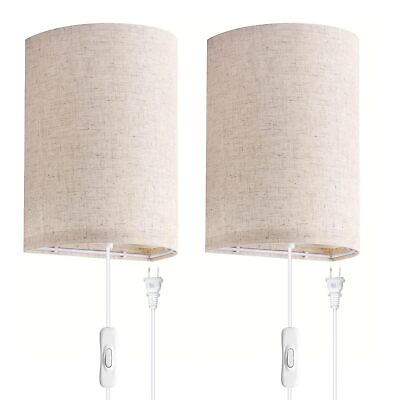 #ad Wall Sconce Plug in Set of TwoBedside Wall Lamps Set of 2 with Fabric Shade... $34.14