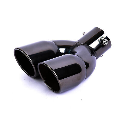 #ad 76 63 mm Car Black Stainless Steel Dual Exhaust Tip Muffler Tail Pipe Universal $37.75