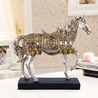 #ad Trotting Horse Statue Resin Animal Sculpture Figurine Home Office Decor Golden $35.15