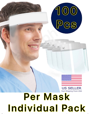 #ad 100 Pack Safety Full Face Shield Reusable Mask Protection Cover Face Anti Splash $78.89