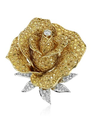#ad Gorgeous Rose Flower Design 925 Two Tone Silver Yellow amp; White Citrine Brooch $325.00
