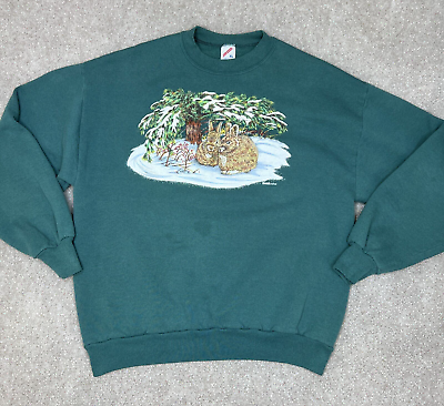 #ad VTG Snow Bunnies Sweatshirt JERZEES Mens XL Green Rabbits Winter 1995 USA Made $19.49