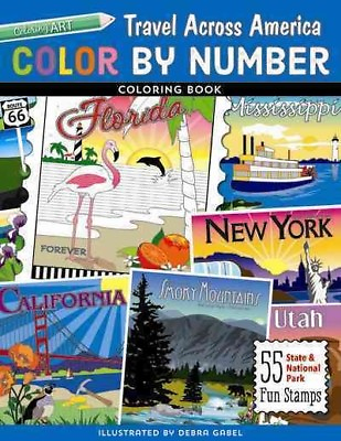 #ad Color by Number Travel Across America : 55 Fun State amp; National Park Stamps ... $20.54