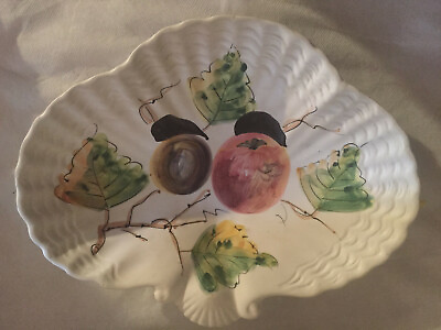 #ad Made in Italy shell shape ceramic dish leaves apple $12.00