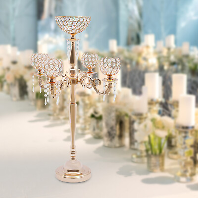 #ad 5Arm Glass Crystal Gold Candelabra Votive Candle Holder Wedding Centerpiece 89cm $58.90