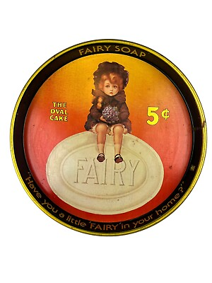 #ad Vintage Fairy Soap Advertising Round Metal Tin Tray Sad Girl Bar Drinks Serving $25.00