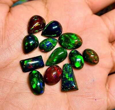 #ad AAA quality Natural Black Opal Loose Gemstones Cabochons Lot Ethiopian Opals $13.67