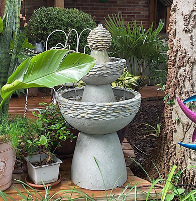 #ad 3 ft Outdoor Pebble Water Fountain 3 Tier Faux Stone Patio Garden Zen Waterfall $165.89
