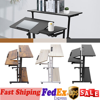 #ad Mobile Standing Desk Adjustable Stand Up Laptop Desk Workstation for Home Office $58.65
