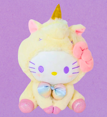 #ad Hello Kitty Unicorn Costume 8quot; Plush Doll Rainbow Bow Fluffy Soft Kawaii Toy $19.99