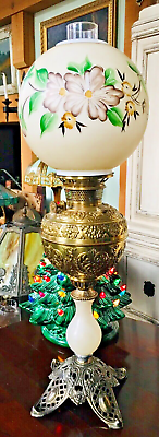 #ad Antique Bradley amp; Hubbard B amp; H Banquet Lamp w Floral Globe $799.00