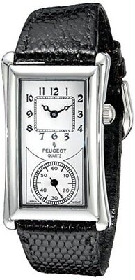 #ad Peugeot Men#x27;s 2038S Vintage Contoured Dial Black Leather Doctors Silver Watch $69.99