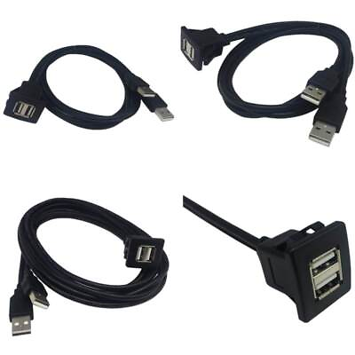 #ad 1m Dual Port USB2.0 Male to Female Car Dashboard Mount Extension Adapter Cable k $14.24