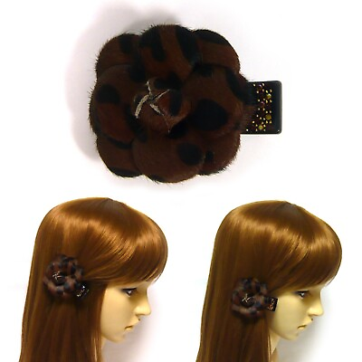 #ad Brown Black Leopard Calfskin Flower Hair Clip Leather Floral Hair Accessory Gift $45.99