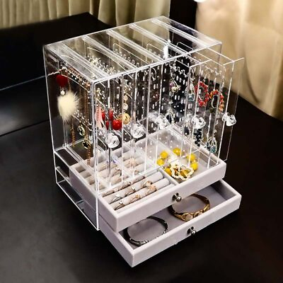 #ad Jewelry Box Portable Ring Earrings Display Tray Holder Storage Case Showcase $45.63