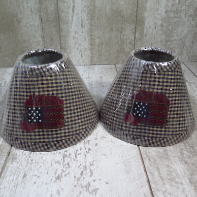 #ad Country Primitive Homespun Blue Fabric Lampshade Lamp Shade 6quot; pair Clip On $40.00