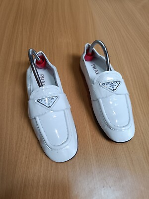 #ad Prada Women Patent Leather Flat Loafer in White EU 36 US 6 $300.00