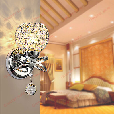 #ad Modern Gold Chrome Wall Lamp Crystal Sconce Light Fixture Bedside Home Bedroom $27.59