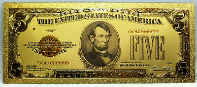 #ad 1928 $5 Gold Certificate Lincoln Novelty 24K Foil Plated Note 6quot; Bill GFN18 $6.95