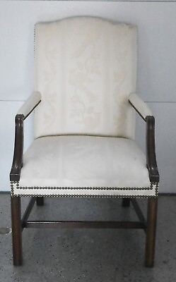 #ad Kindel Mahogany Chippendale Style Arm Chair Silk Liverpool Bird Fabric Nailhead $999.00