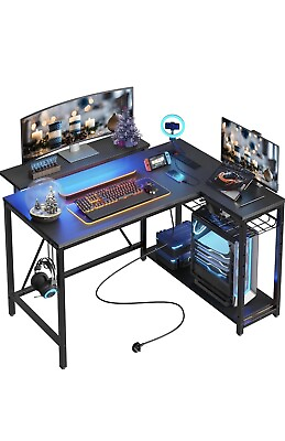 #ad Bestier Small L Shaped Desk with Charging Port amp; LED StripModern Computer Desk $85.00