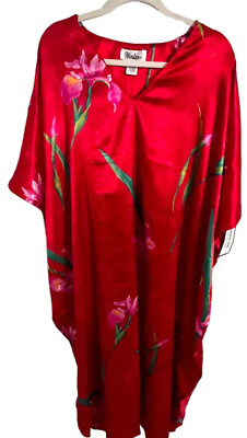 #ad Caftan Red Floral Kaftan Dress Maxi Coverup lounge Wear One Size New With Tags $32.99