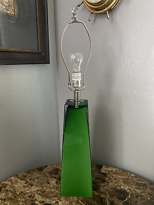 #ad Green Glass Desk Lamp Large Fully Glass 29quot; Rare No Shade $98.00